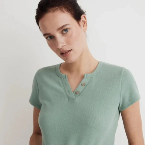 Madewell Split-Neck Henley Tee in Storied Sea Size Large - Picture 4 of 11